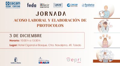 CECAM celebrará una Jornada sobre Prevención del Acoso Laboral y Elaboración de Protocolos el día 3 de diciembre, en Toledo